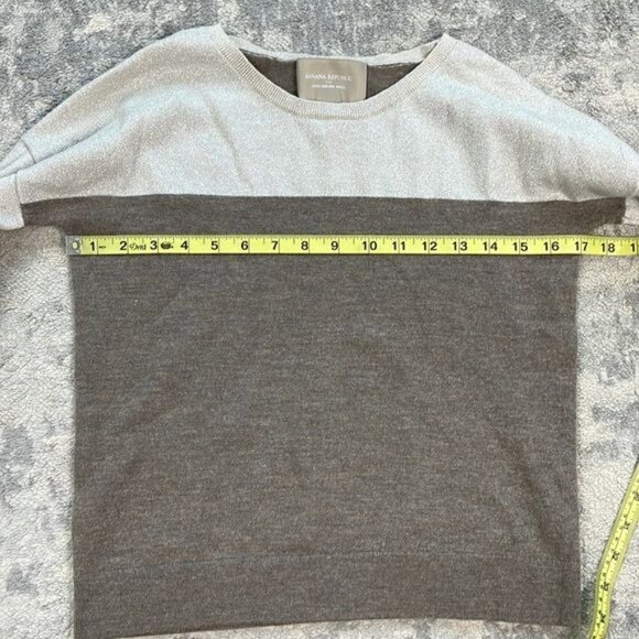 Banana Republic Factory Merino Wool Color Block Metallic Silver Gray Sweater - Picture 8 of 10